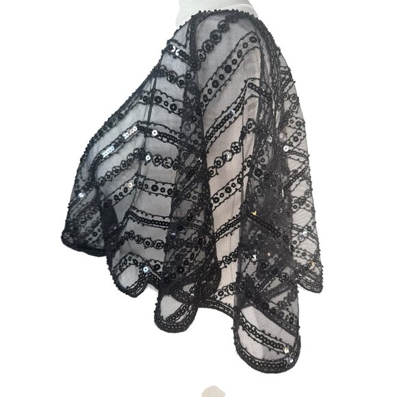 Vintage Black Sequin Sheer Capelet Shrug Bolero - Picture 8 of 14